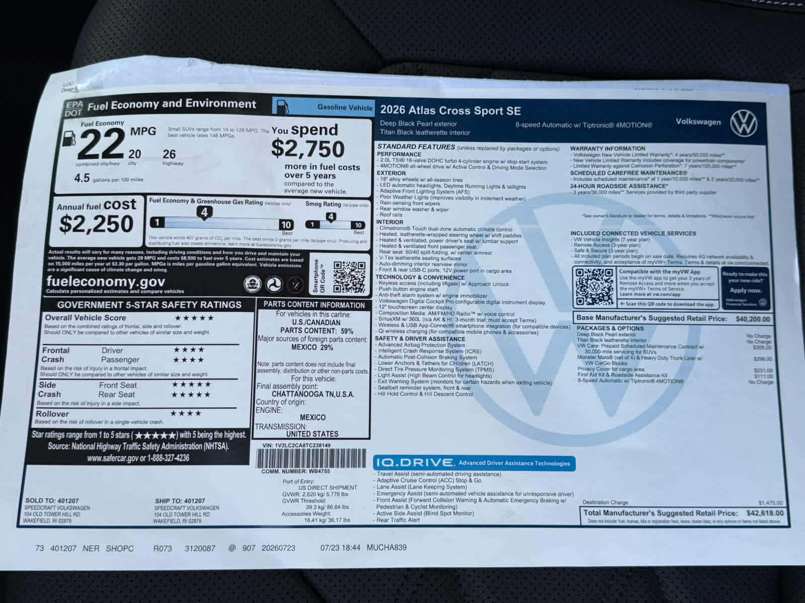2026 Volkswagen Atlas Cross Sport 2.0T SE